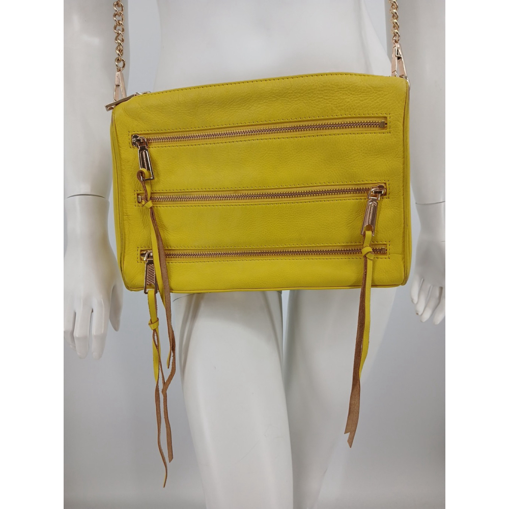 Rebecca Minkoff Yellow Leather Crossbody Bag Purse Zipper - Picture 2 of 16